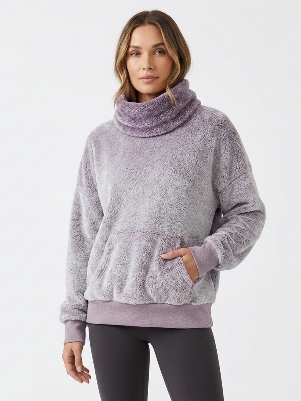 Zella Lavender Plush Cowl-Neck Pullover Size L